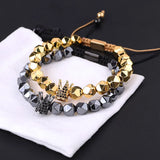Men's Hematite Bead Bracelet with CZ Pave Crown Design