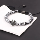 Men's Hematite Bead Bracelet with CZ Pave Crown Design