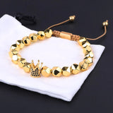 Men's Hematite Bead Bracelet with CZ Pave Crown Design