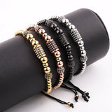 Men Stainless Steel Beaded CZ Pave Macrame Bracelet