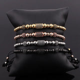 Men Stainless Steel Beaded CZ Pave Macrame Bracelet