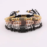 Men Stainless Steel Beaded CZ Pave Macrame Bracelet