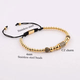 Men Stainless Steel Beaded CZ Pave Macrame Bracelet