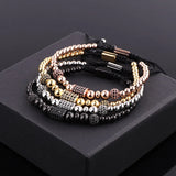 Men Stainless Steel Beaded CZ Pave Macrame Bracelet
