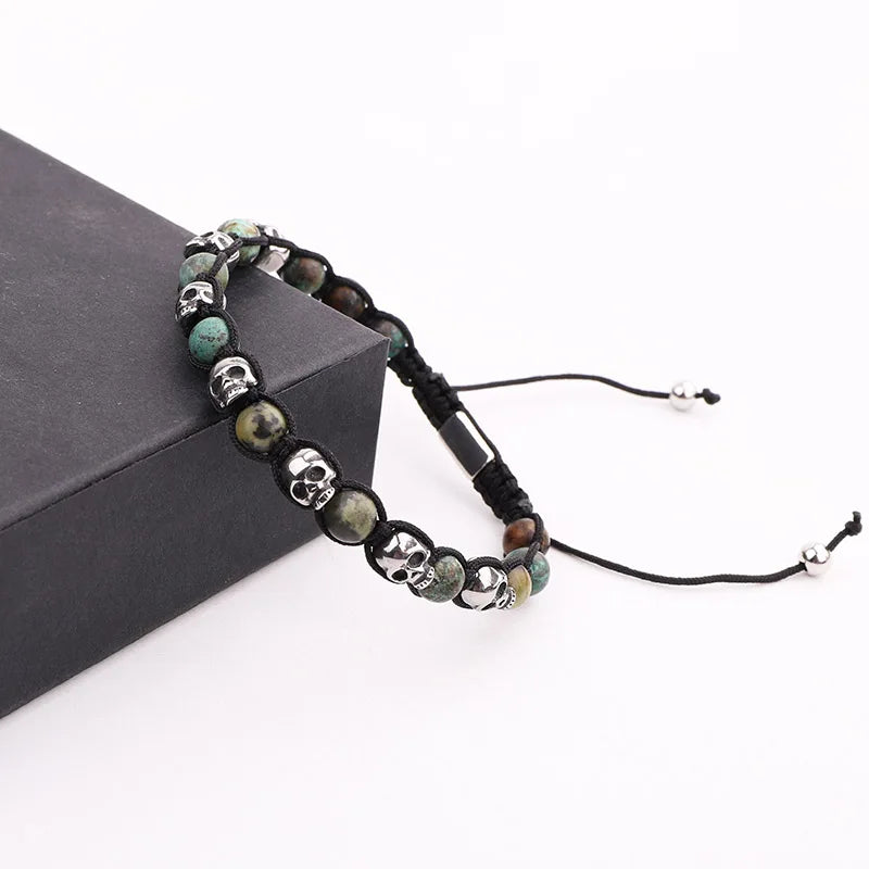 Men's Skull Charm Stone Bracelet - Titanium Steel