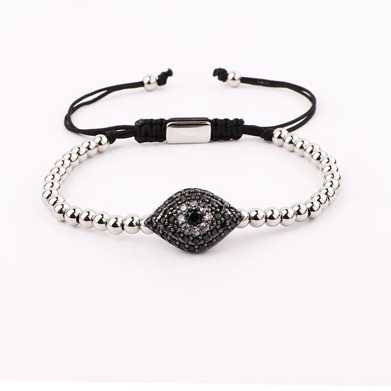 Men's Stainless Steel Eye Charm Macrame Bracelet