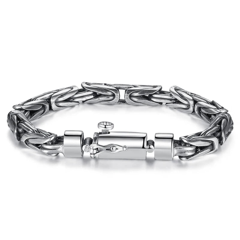 Men Silver Bracelet Round Chain Body Peace Pattern Woven Couple Bracelet