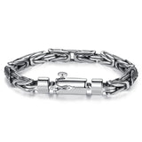 Men Silver Bracelet Round Chain Body Peace Pattern Woven Couple Bracelet