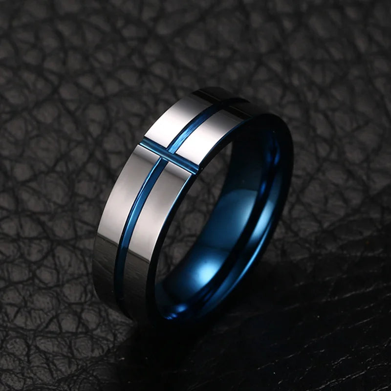 Men Tungsten Cross Ring IP Plated Gift Boyfriend