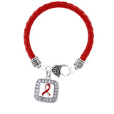 AIDS/HIV Ribbon Pendant Red Leather Bracelets