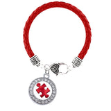 AIDS/HIV Ribbon Pendant Red Leather Bracelets