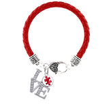 AIDS/HIV Ribbon Pendant Red Leather Bracelets