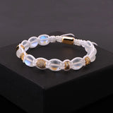 Moonstone CZ Pave Ball Wood Beaded Cord Bracelet