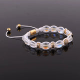 Moonstone CZ Pave Ball Wood Beaded Cord Bracelet