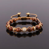 Moonstone CZ Pave Ball Wood Beaded Cord Bracelet