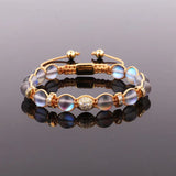 Moonstone CZ Pave Ball Wood Beaded Cord Bracelet