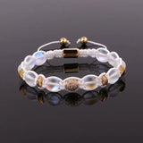 Moonstone CZ Pave Ball Wood Beaded Cord Bracelet