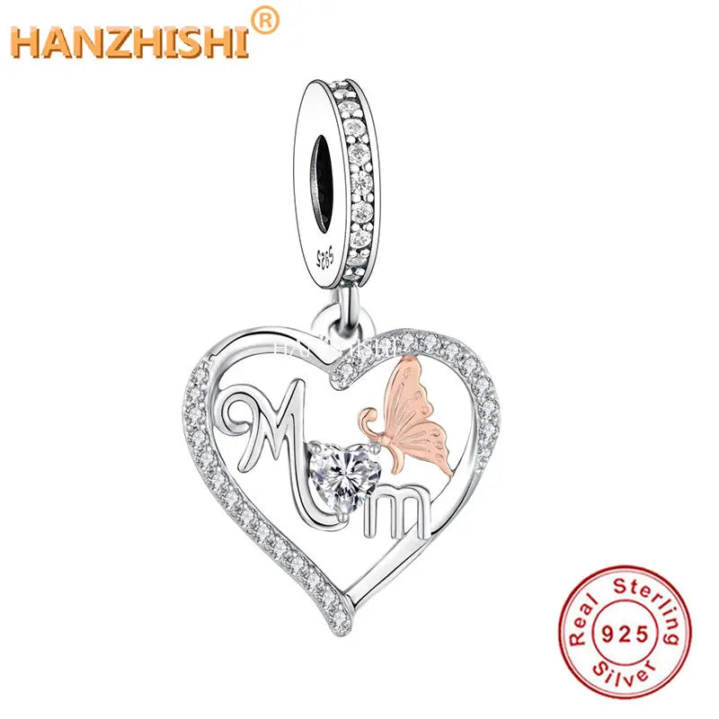 925 Sterling Silver Mom Butterfly Dangle Charm Bead for Bracelet Necklace