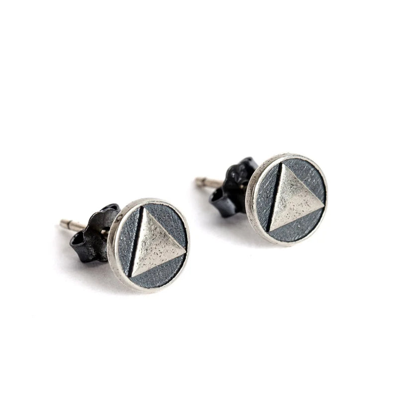 925 Silver Record Stud Earrings Unisex Hip Hop Rock Jewelry