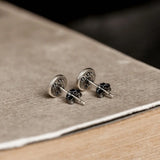 925 Silver Record Stud Earrings Unisex Hip Hop Rock Jewelry