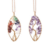 Natural Chip Stone Pendant Oval Shape Life Tree Wrapped Antique Copper Plating