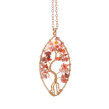 Natural Chip Stone Pendant Oval Shape Life Tree Wrapped Antique Copper Plating