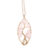 Natural Chip Stone Pendant Oval Shape Life Tree Wrapped Antique Copper Plating