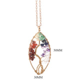 Natural Chip Stone Pendant Oval Shape Life Tree Wrapped Antique Copper Plating