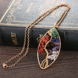 Natural Chip Stone Pendant Oval Shape Life Tree Wrapped Antique Copper Plating