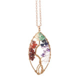 Natural Chip Stone Pendant Oval Shape Life Tree Wrapped Antique Copper Plating