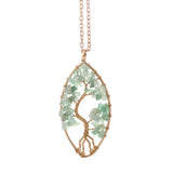 Natural Chip Stone Pendant Oval Shape Life Tree Wrapped Antique Copper Plating