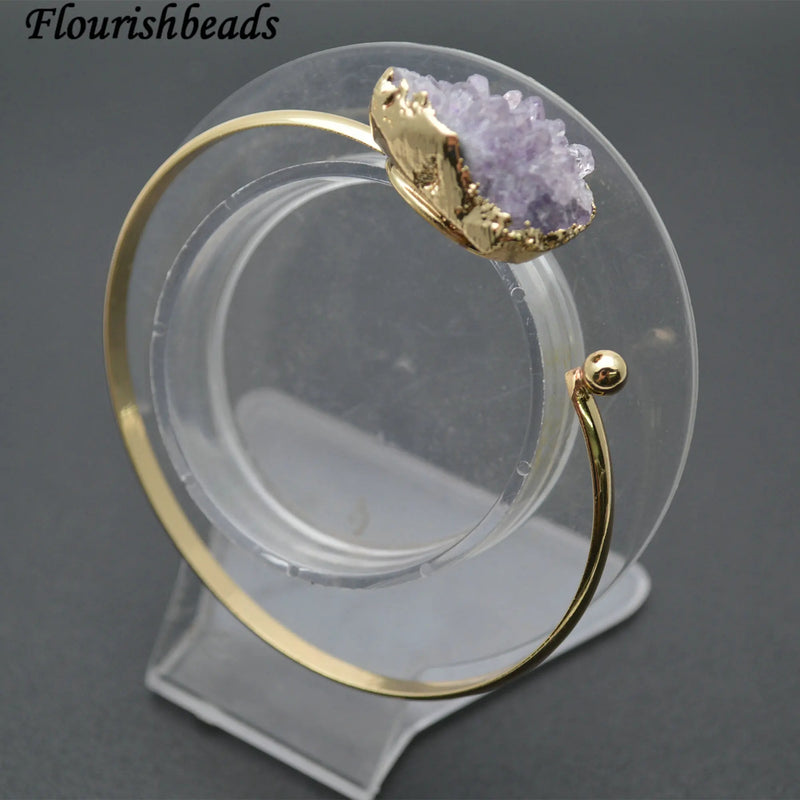 Drusy Amethyst Quartz Bangle Cuff Bracelets