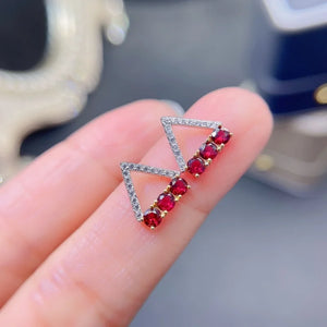 Garnet Stud Earrings 3*3mm 925 Silver Fashion Jewelry Gift