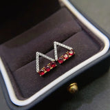 Garnet Stud Earrings 3*3mm 925 Silver Fashion Jewelry Gift