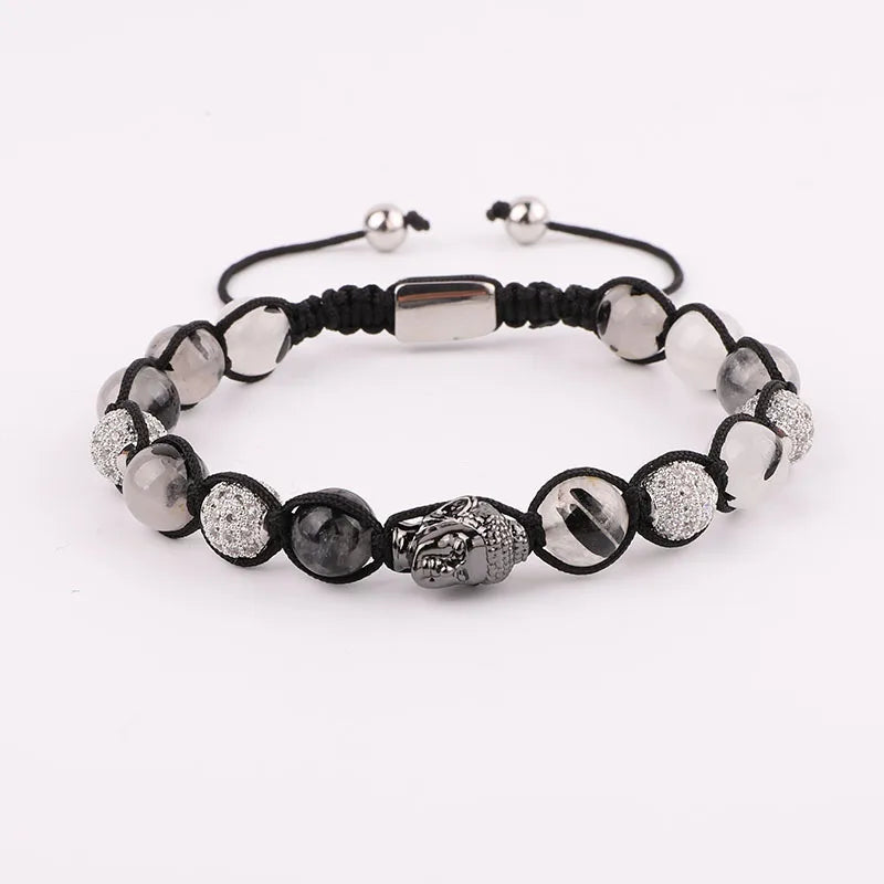 Quartz Stone CZ Pave Charm Buddha Macrame Bracelet