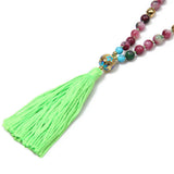 Natural Stone Women Necklace Beads Knotted Tassels Sweater Chain