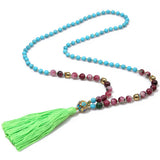 Natural Stone Women Necklace Beads Knotted Tassels Sweater Chain