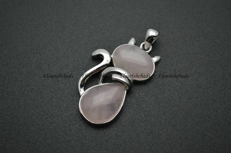 Cat Shape Natural Stone Cabochon Pendants