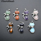 Cat Shape Natural Stone Cabochon Pendants
