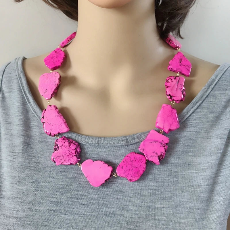 Natural Stone Choker Necklace Statement Marble Irregular Shape Accessories