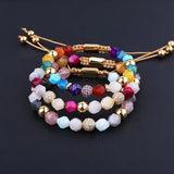 Stone Faceted Gemstone CZ Pave Ball Braided Macrame Bracelet