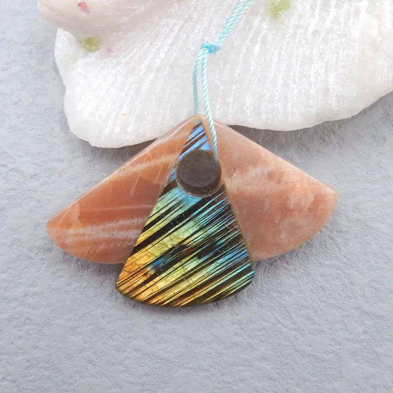 Labradorite & Sun Stone Women DIY Pendant Bead 56x38x8mm