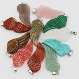 Natural Stone Pendant Charms Angel Fairy Wing Agate Unakite Tiger Eye