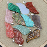 Natural Stone Pendant Charms Angel Fairy Wing Agate Unakite Tiger Eye