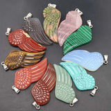 Natural Stone Pendant Charms Angel Fairy Wing Agate Unakite Tiger Eye