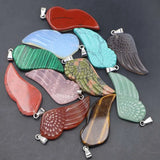 Natural Stone Pendant Charms Angel Fairy Wing Agate Unakite Tiger Eye