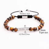 Tiger Eye Cross Macrame Beads Bracelet Men Women