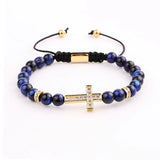 Tiger Eye Cross Macrame Beads Bracelet Men Women