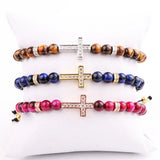 Tiger Eye Cross Macrame Beads Bracelet Men Women