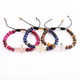 Tiger Eye Cross Macrame Beads Bracelet Men Women